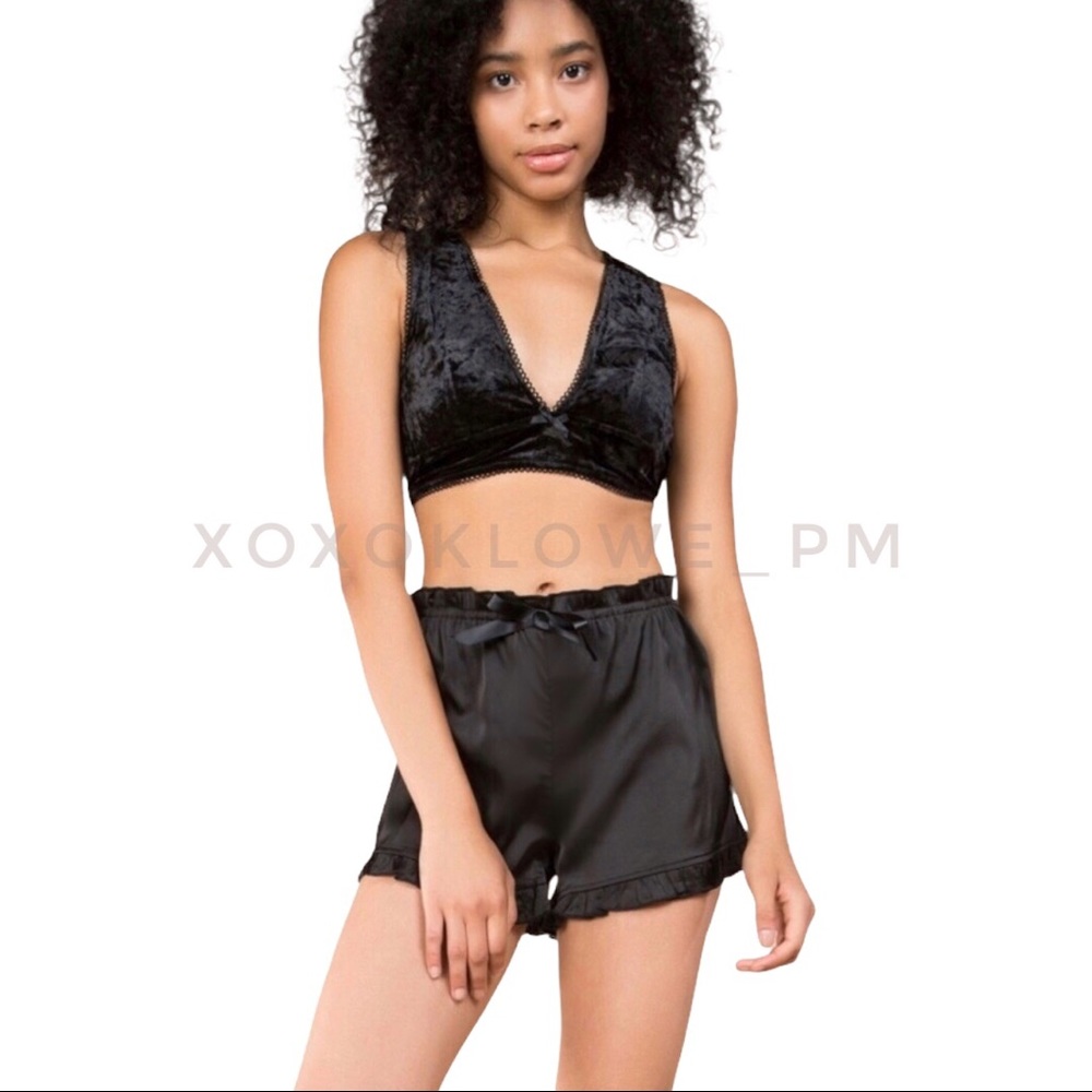 POL Black Silky Satin Ruffled Trim Shorts - Picture 8 of 11